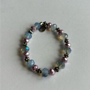 Erimish iridescent beaded bracelet/ silver tone/ pink and blue colors of…